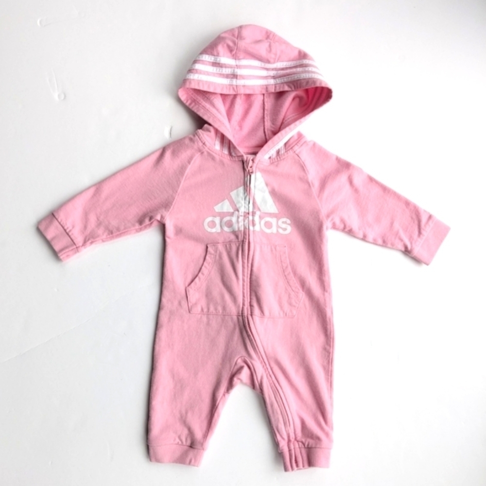 ADIDAS Pink Baby Girl's Logo Hood Coverall
